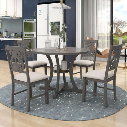 Gray Round Shaped Retro Antiqued Dining Table Curved Legs