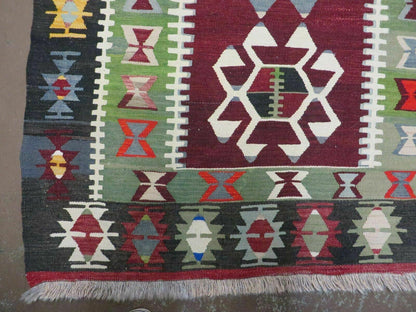 3' 8" X 5' Vintage Turkish Kilim Handmade Flat Weave Wool Rug Veg Dyes