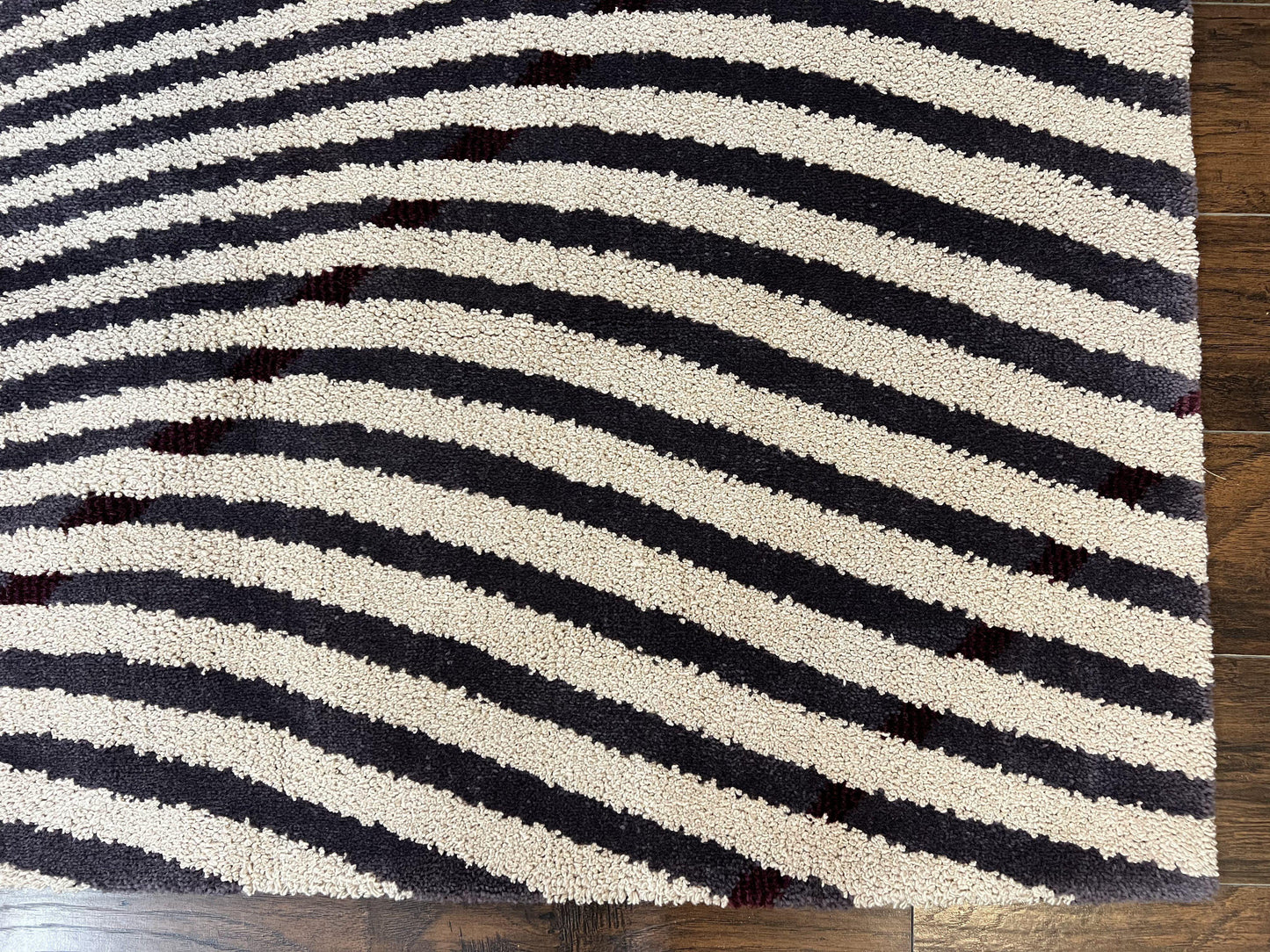 Vintage Zebra Stripes Shag Rug 5.7 x 7.4, Black and White, Retro, Wool