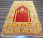 Antique Turkish Prayer Rug 4x6, Red and Golden Mustard, Mihrab Design, Anatolian Carpet