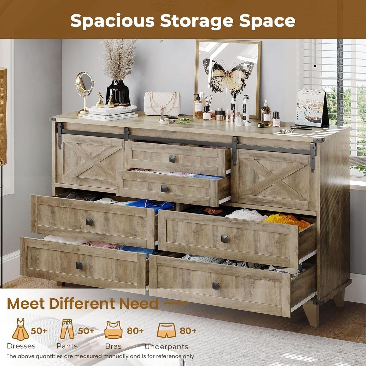 Six Drawer Dresser Rustic Oakwood Sliding BarnDoor
