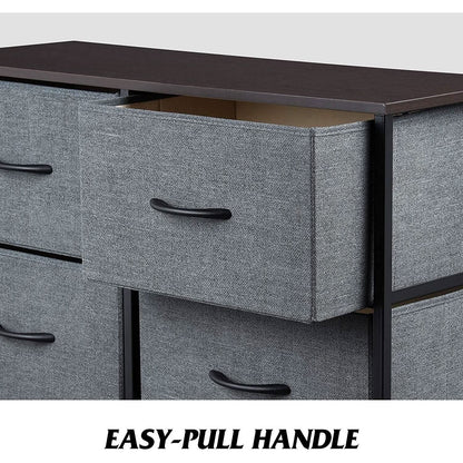 Six Drawer Dark Grey Fabric Dresser For Bedroom Storage