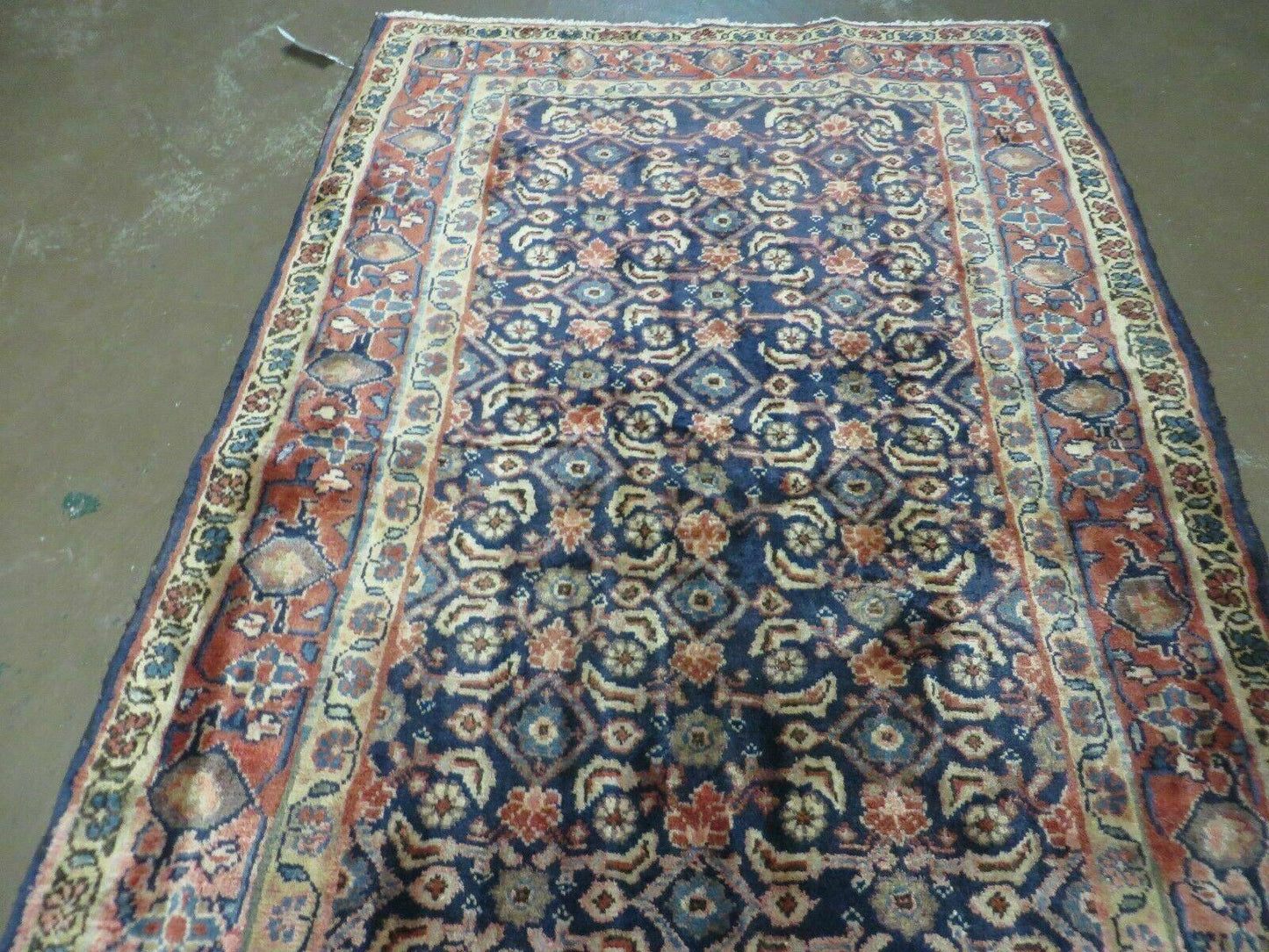 3'7" X 10' Antique Handmade India Floral Oriental Wool Runner Rug Organic Blue