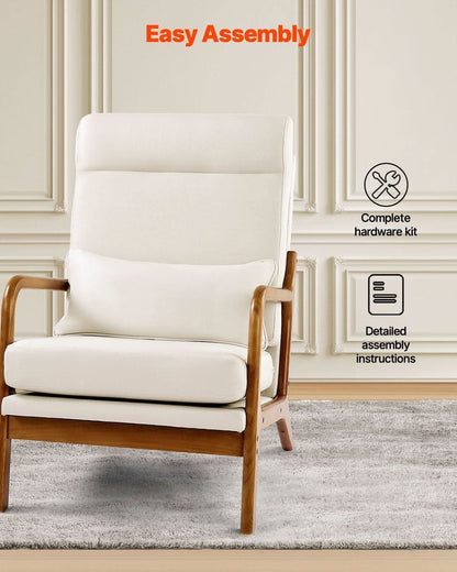 High Back Mid Century Linen Accent Chair For Living Room