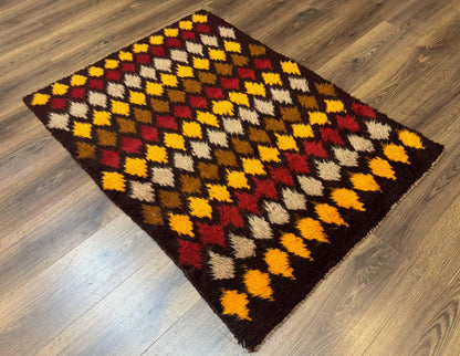 Shaggy Balouch Rug 3x4, Tribal Rug, Afghan Rug, Brown, Multicolor