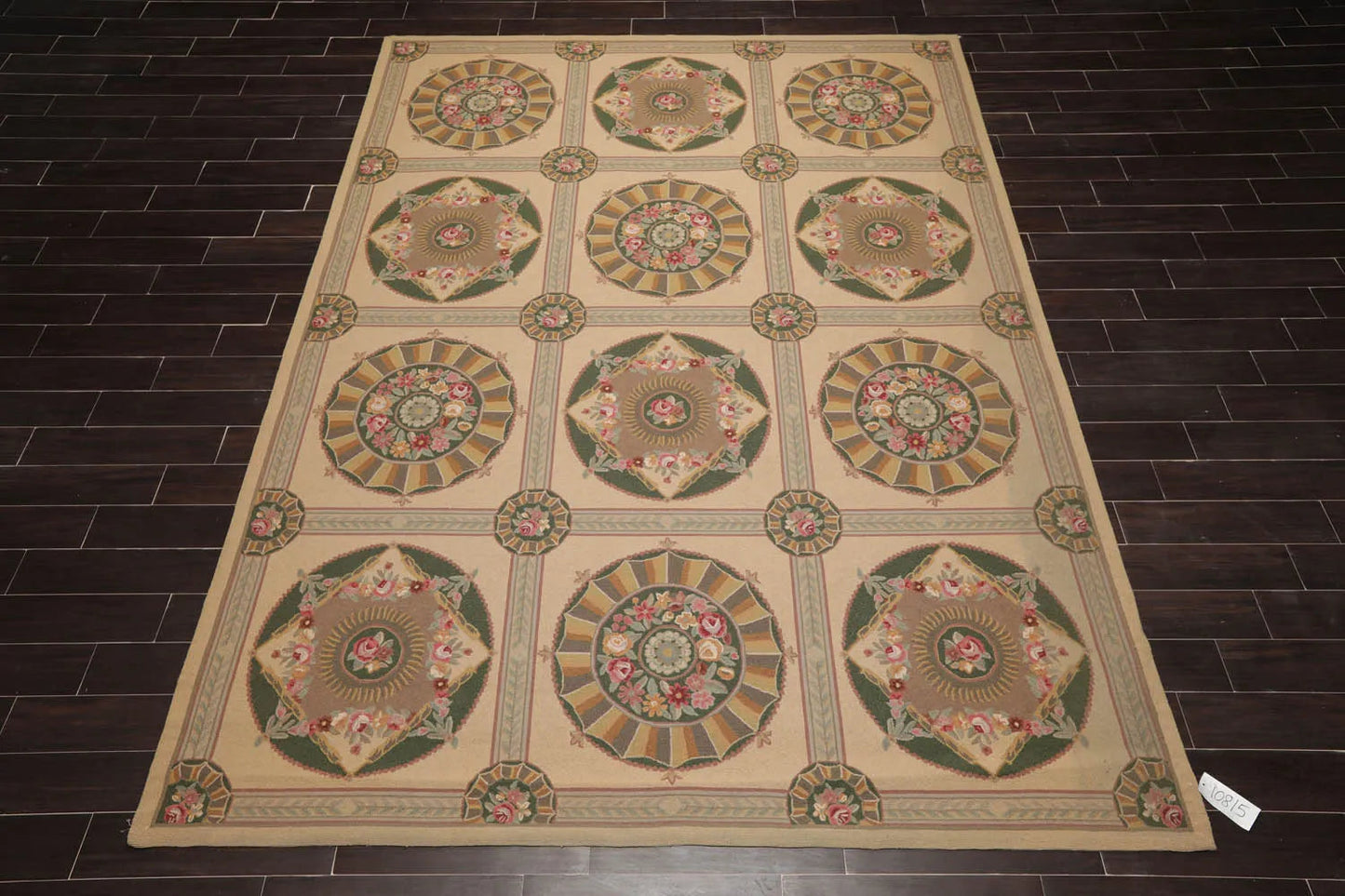 9x12 Beige Hand Hooked 100% Wool Traditional French Aubusson Oriental Area Rug