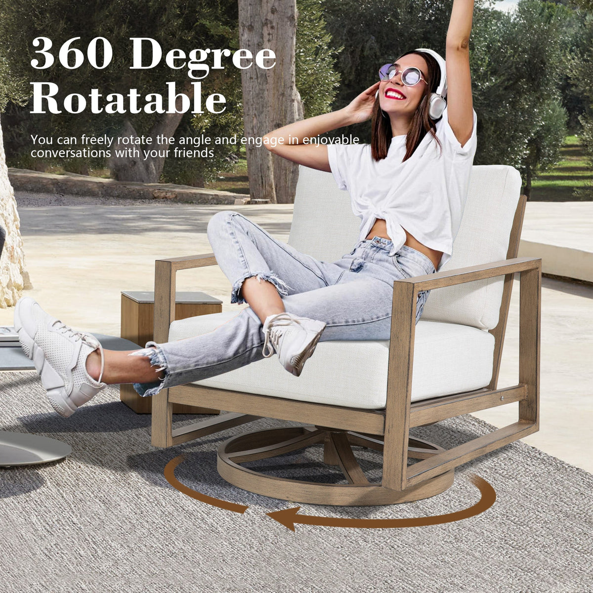 Hamarto Patio Aluminum 2 Swivel Chair And 2 Ottoman