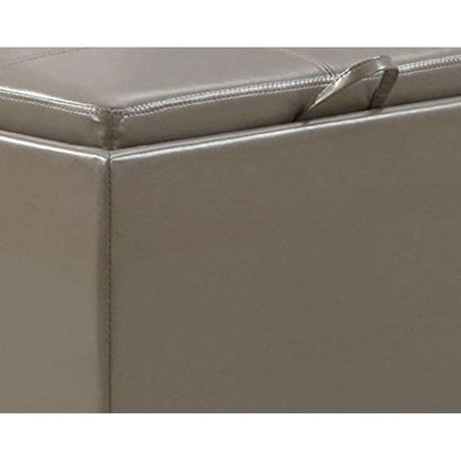 Gray Storage Ottoman With Reversible Tray Top Modern Design