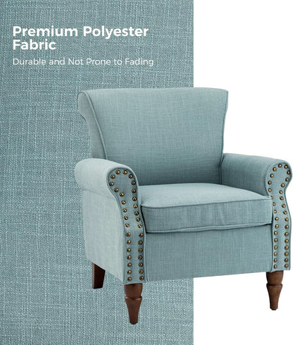 Blue Wingback Accent Chair With Removable Cushions