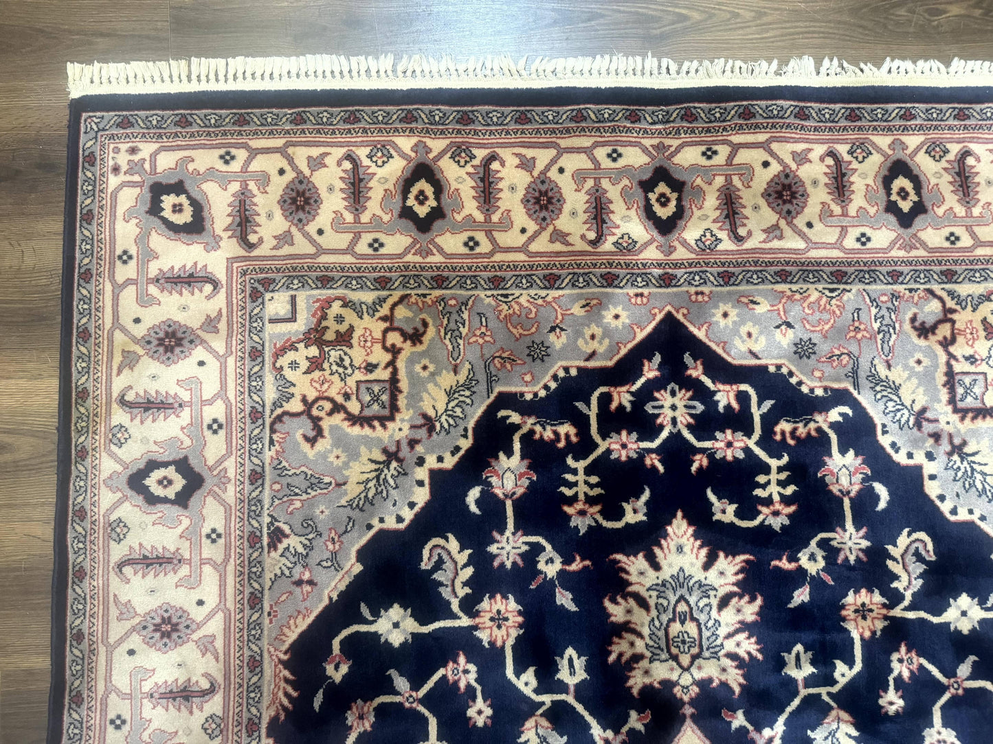 Karastan Rug Navy Serapi, Kara Shah Rug, Navy Blue, 5.6 x 8.6, Vintage Karastan Area Rug, Wool Pile Karastan Rug
