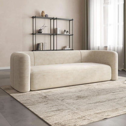 Cream Velvet 3 Seater Modern Sofa With Curved Backrest