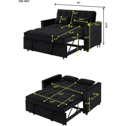 Velvet Sofa Bed With Adjustable Sleeper For Small Spaces