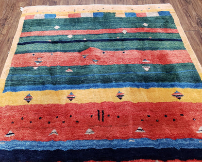 Colorful Persian Gabbeh Rug 4x6, Soft Pile, Colorful Rug, Handmade Hand Knotted Wool Carpet, Home Office Rug, Area Rug for Bedroom 4 x 6 ft
