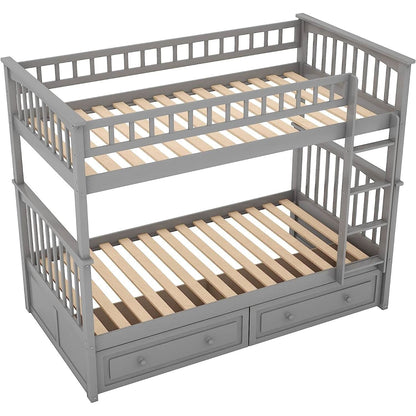 Grey Twin Bunk Bed With Storage Drawers Safety Rail