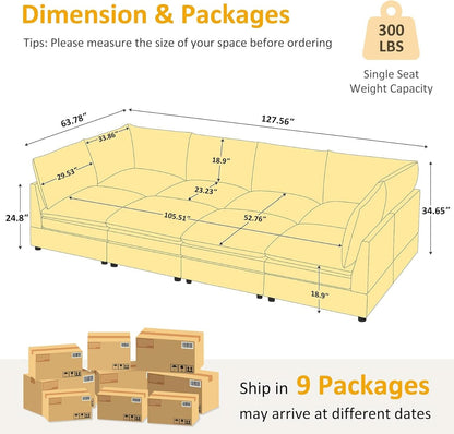 127 Inch Taupe Contemporary Modular Sectional Sofa
