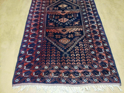 3' 4" X 5' 6" Vintage Handmade Pakistan Balouchi Balouch Tribal Wool Rug Nice