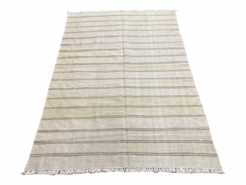 5x8 Turkish Kilim Rug, Flatweave Carpet, Striped Blanket, Southwestern Design, New, Gray, Wool, High Quality, Hand-Knotted