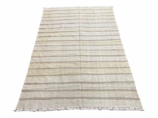 5x8 Turkish Kilim Rug, Flatweave Carpet, Striped Blanket, Southwestern Design, New, Gray, Wool, High Quality, Hand-Knotted