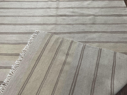 New Turkish Kilim Rug 5x8 Flatweave Carpet, Bohemian Rug, Contemporary Rug, Hand Woven, Wool Area Rug, Gray and Taupe, Striped Pattern