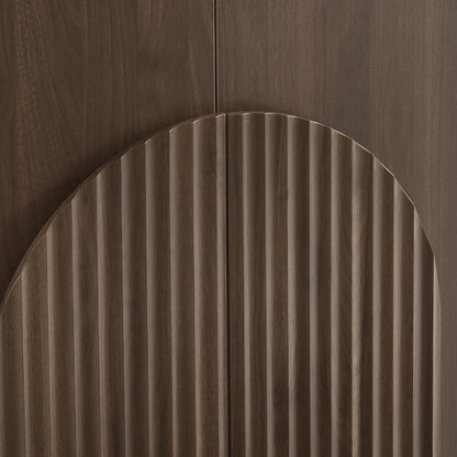 Walnut Sideboard Buffet Cabinet With Generous Storage And Wave Pattern Doors