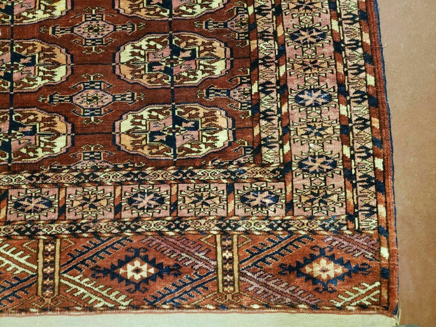 4' X 4' Antique Handmade Turkoman Bokhara Balouch Woven Wool Rug Brick Red Nice
