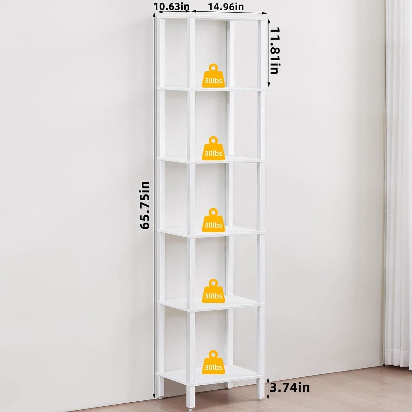 66 Inch Tall Bookshelf 6 Tier Slim Storage Display