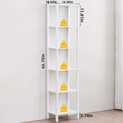 66 Inch Tall Bookshelf 6 Tier Slim Storage Display