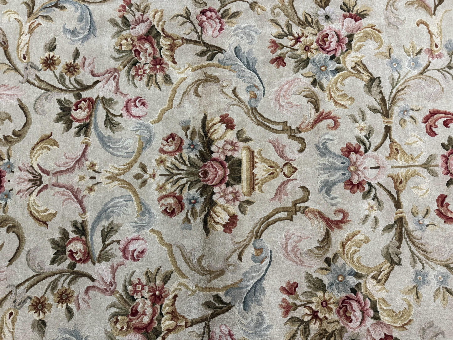 Aubusson Rug 8x10, French European Design, Vintage Handmade Wool Carpet, Aubusson Rug with Pile, Floral