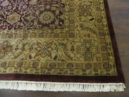 Indian Agra Rug 10x14 Vintage Handmade Larastan Wool Carpet Maroon Floral