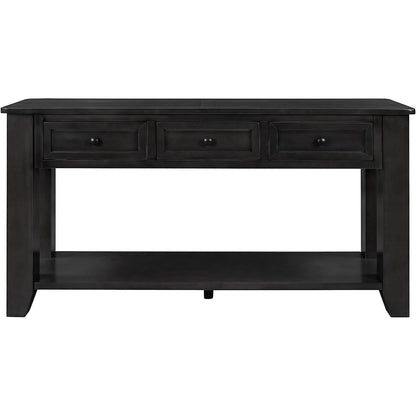 Black Console Table 55In Wide With 3 Drawers And Shelf