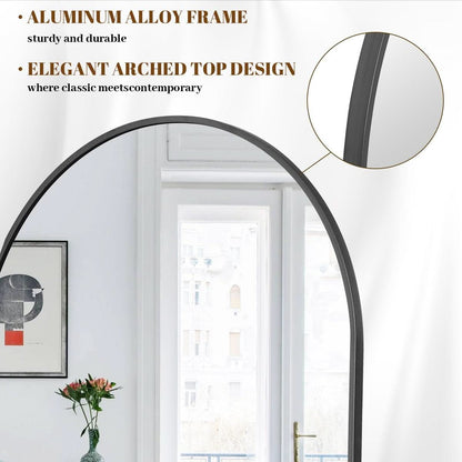 30x71 Inch Arched Full Length Mirror Black Aluminum Frame
