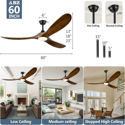 60 Inch Walnut Ceiling Fan With Dimmable LED Lighting