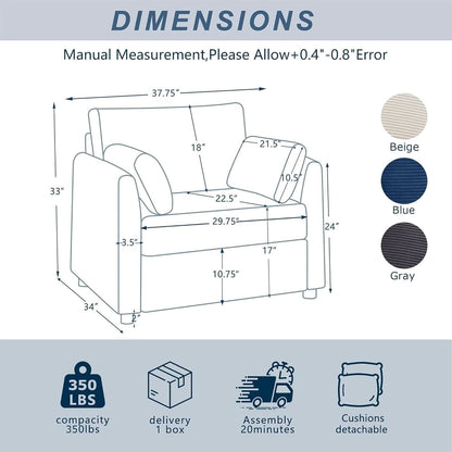 Beige 38 Inch Modern Upholstered Accent Reading Armchair