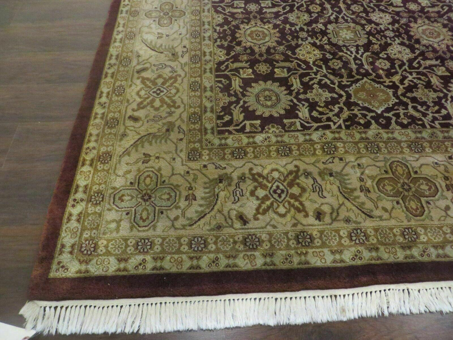 Indian Agra Rug 10x14 Vintage Handmade Larastan Wool Carpet Maroon Floral