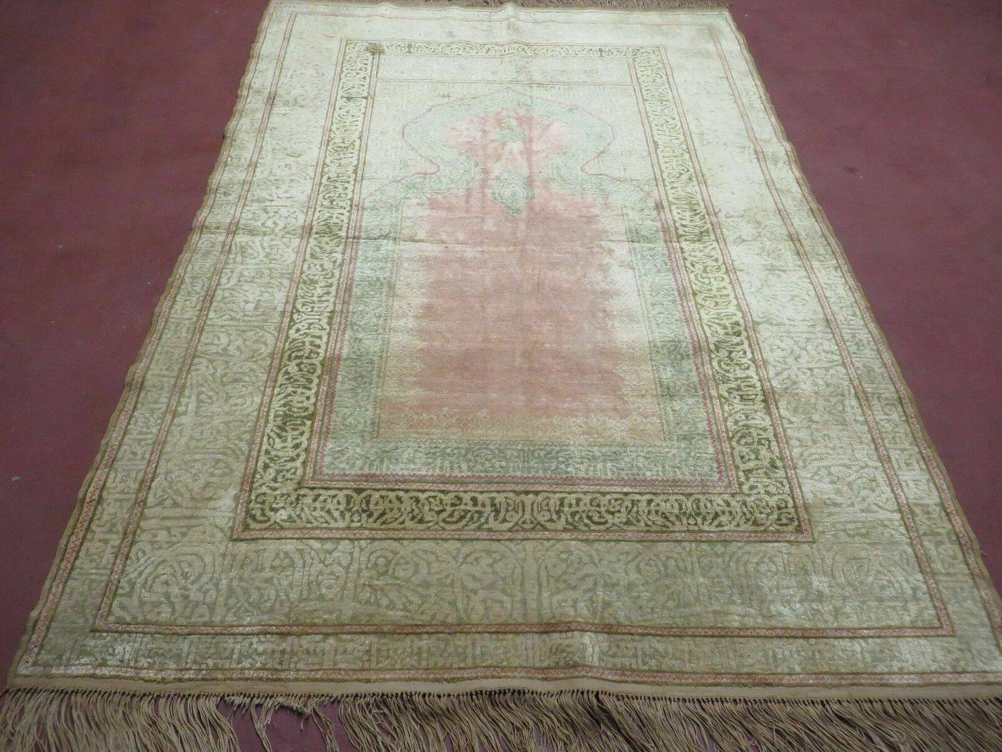 4' X 6' Antique Handmade Turkish Gordis Hereke Silk Rug Mehrab Rare