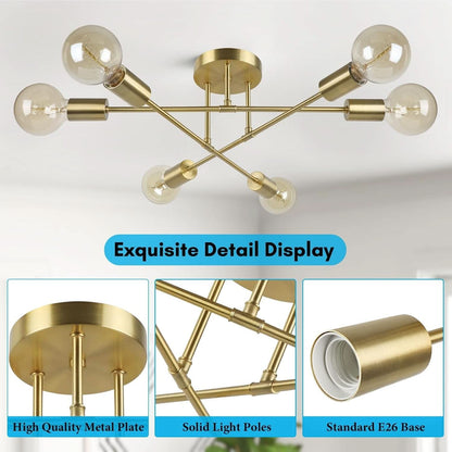 Gold Sputnik Chandelier Semi Flush Mount Ceiling Fixture