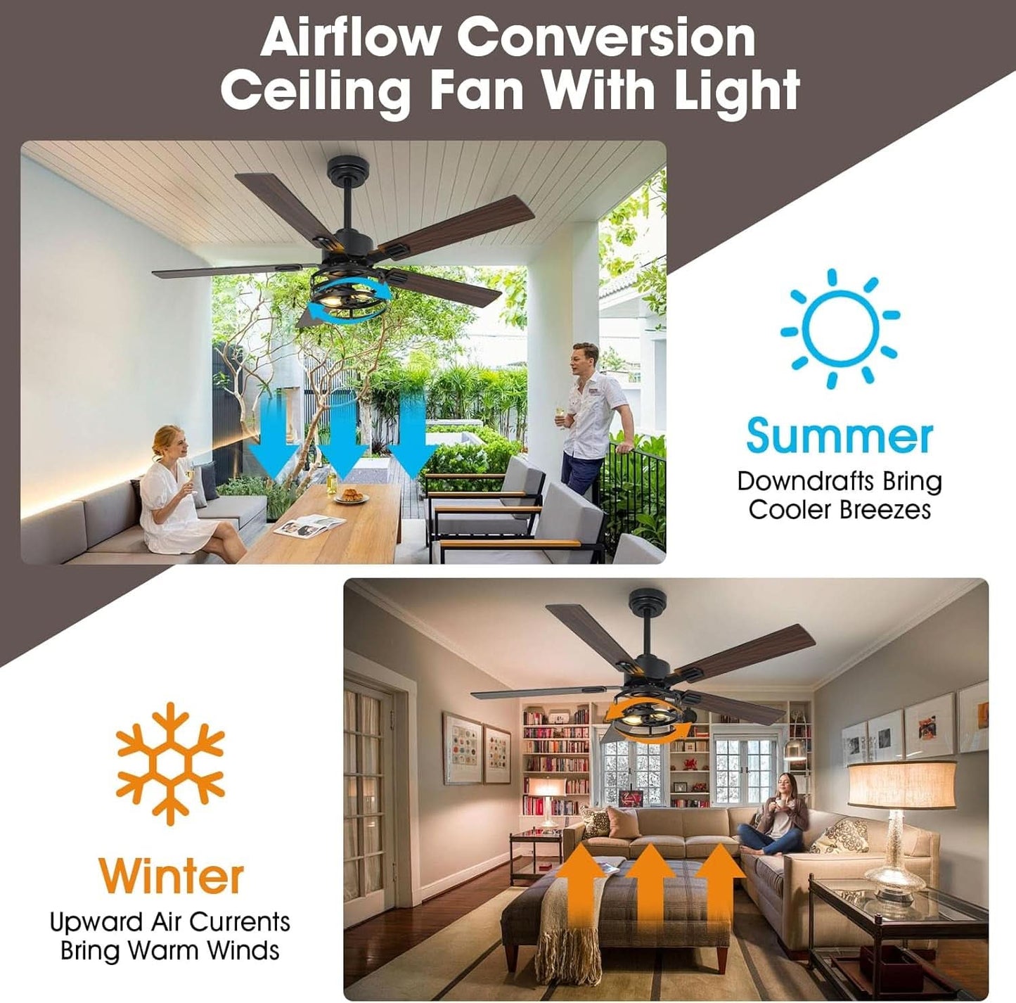 52 Inch Outdoor Ceiling Fan With Remote And Lights