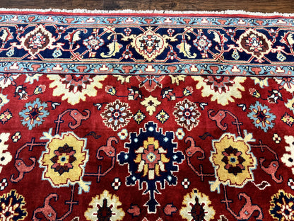 Indo Heriz Rug 8x10, Red and Navy Blue, Allover Pattern, Wool Handmade Carpet