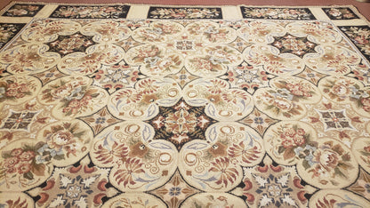 Needlepoint Rug 8x10ft Allover European Design Flowers 100% Wool Hand Knotted Aubusson Area Rug Brand New Flatweave Needle Point Carpet Chic
