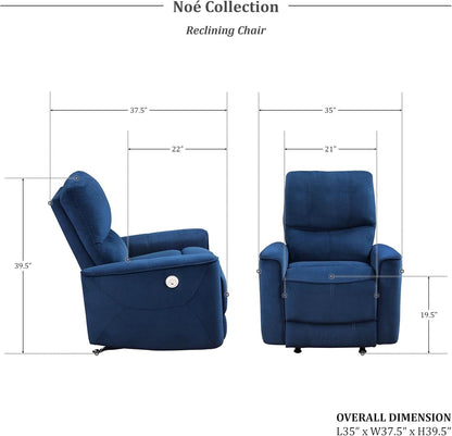 Navy Velvet Power Recliner Chair for Living Room Theater