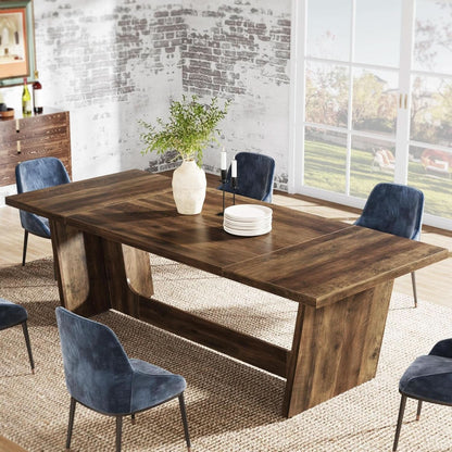 70 Inch Brown Solid Wood Rectangular Dining Table Seats Six