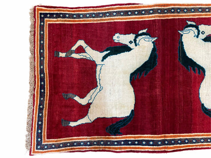 3.5 X 6 Handmade Hand-Knotted New Vintage Rug Quality Wool White Horses Red