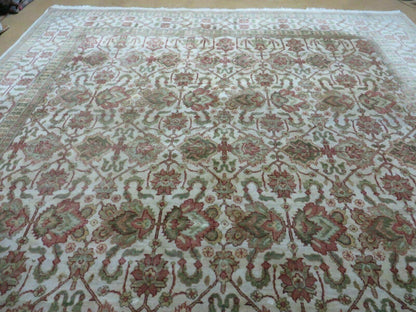8' 5" X 12' Handmade India Agra Floral Oriental Wool Rug Tea Washed Carpet Nice
