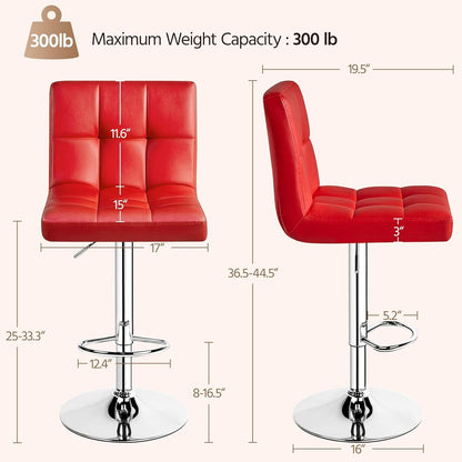 Red Adjustable PU Leather Swivel Bar Stools Set Of 2