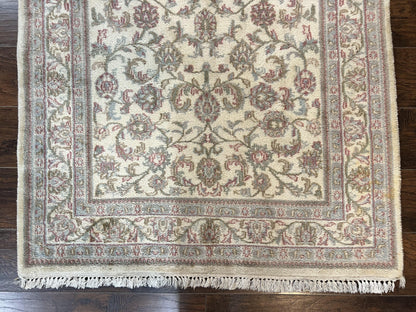 Indo Persian Rug 4x6, Vintage Handmade Wool Carpet, Floral Allover Pattern, Beige, Pair B