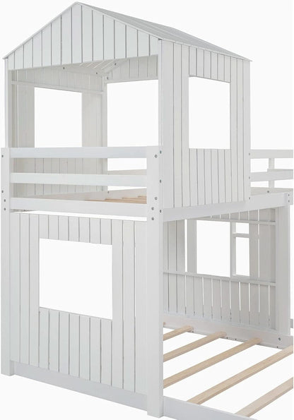 White Twin Over Full Low Profile Playhouse Bunk Bed