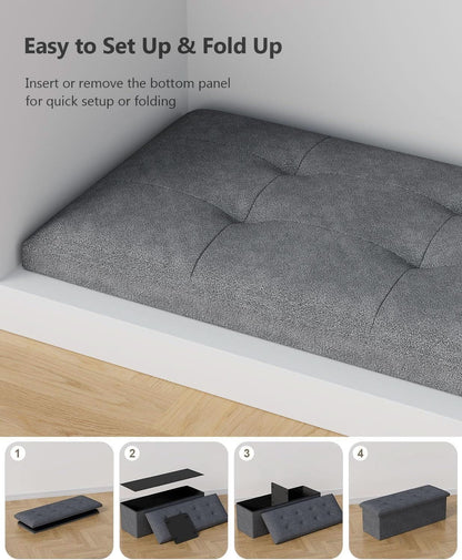 Charcoal Gray Classic Folding Storage Ottoman 43Inch