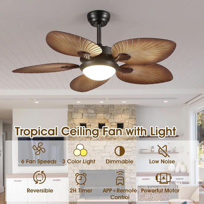 44 Inch Palm Leaf Ceiling Fan With LED Lighting Remote