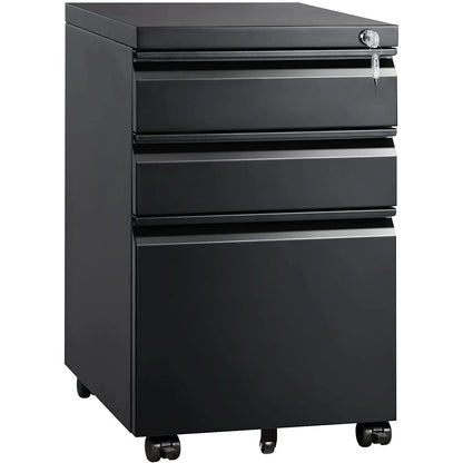 Compact Black Mobile Filing Cabinet Lockable With Drawers