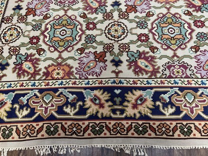 Antique Turkish Kilim Rug 7x10 Allover Pattern, Ivory Cream Maroon Light Blue, Wool Flatweave Hand Woven, Large Kilim, Vintage Kilim Carpet